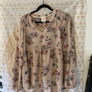 Knox Rose pink floral long sleeve blouse medium